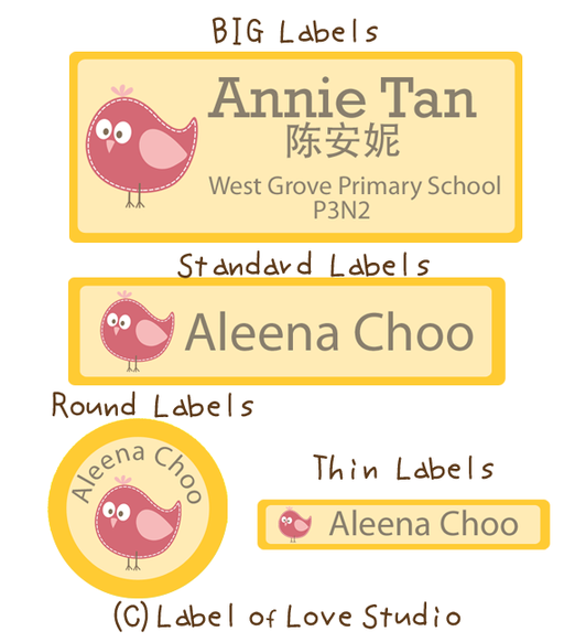 Name Stickers Labels Singapore birds