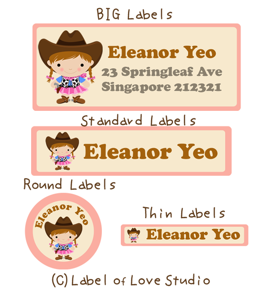 Name Stickers Labels Singapore Cowgirl