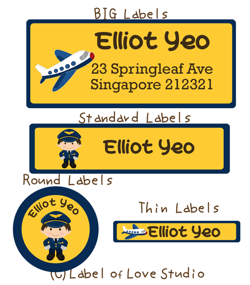 Name Stickers Labels Singapore planes and pilot