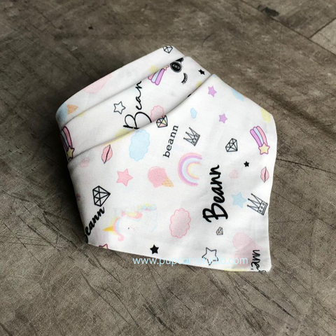 Dog Bandana, personalised with pet name, made in Singapore, candy unicorn